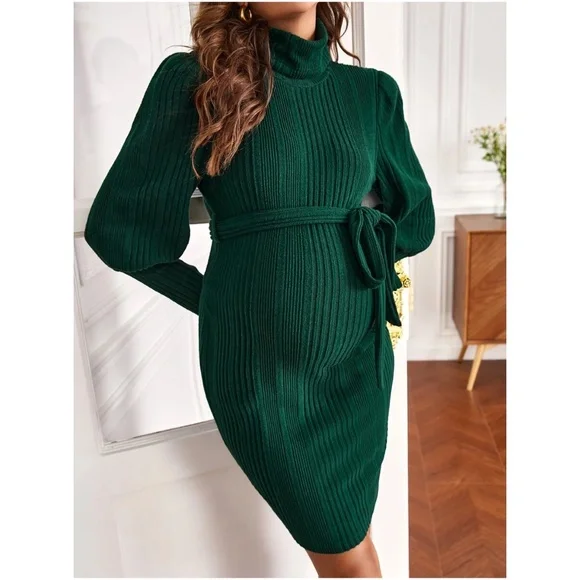 Maternity Ribbed Turtleneck Sweater Dress - Picture 3 of 13
